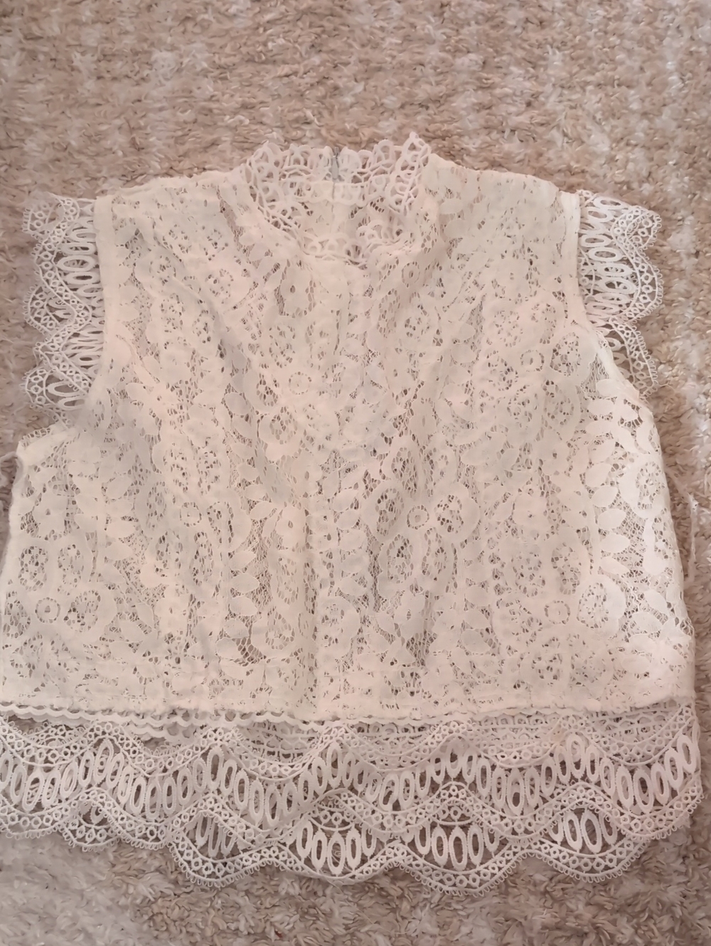 Ivory Lace Sleeveless Top - Elegant Floral Crochet